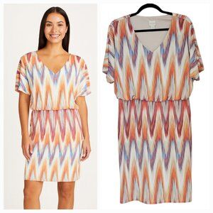 Chico's Multi Diamond Cameron Jersey Knit Short Sleeve Dress Size Large 12